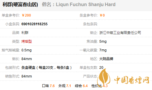 利群富春山居圖2020價格一覽 利群富春山居多少錢