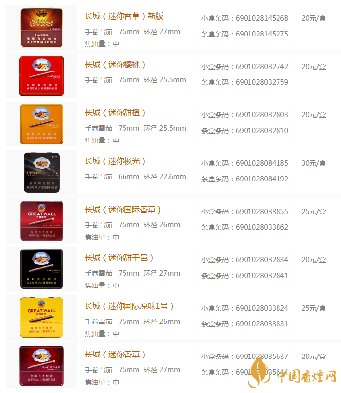 長城迷你雪茄價(jià)格表和圖片 長城迷你雪茄2020報(bào)價(jià)